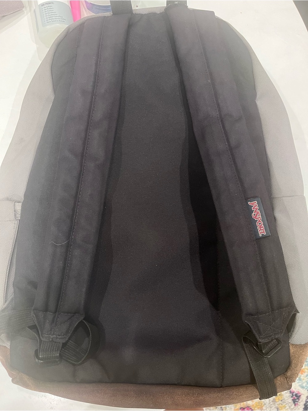 Jansport Gray Backpack Brown Suede Base right pack back to school - Picture 4 of 7